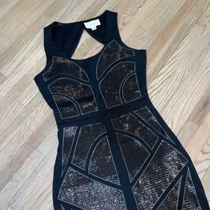 Black sequins mini bodycon dress with cut out XS
